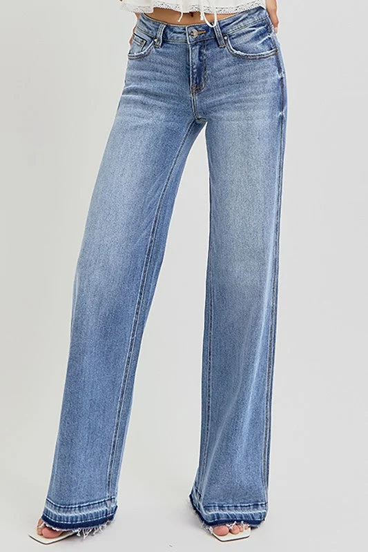 Exclusive Sale Risen Low Rise Wide Leg Release Hem Jeans