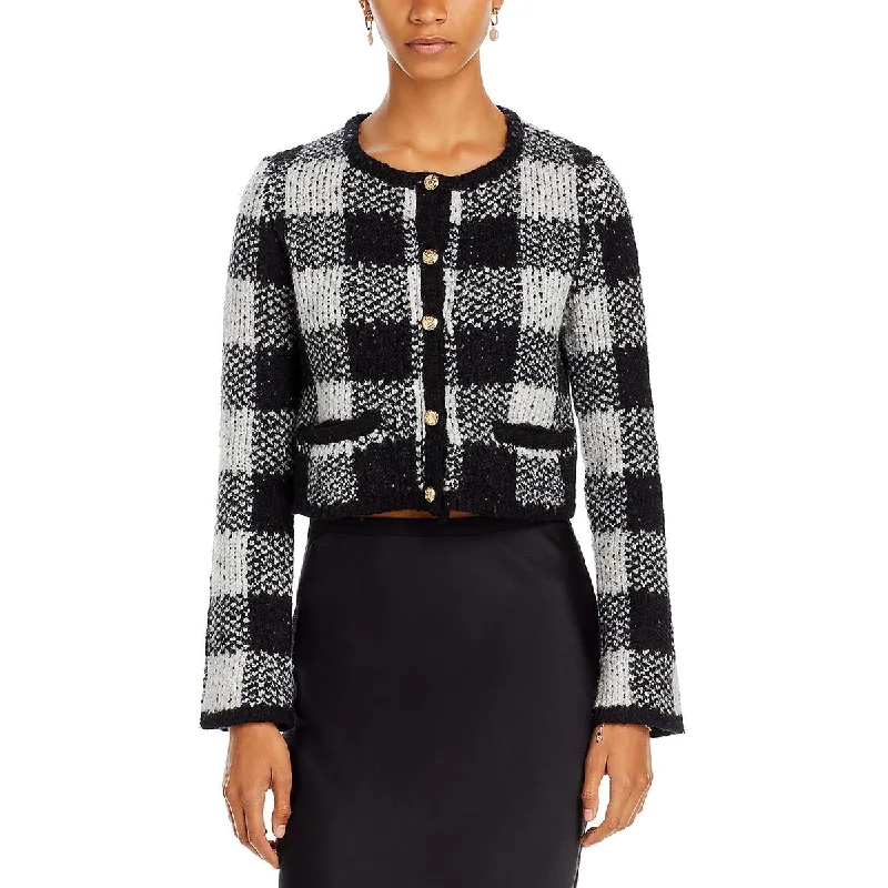 Bold Fashion Womens Checkered Long Sleeve Cardigan Sweater