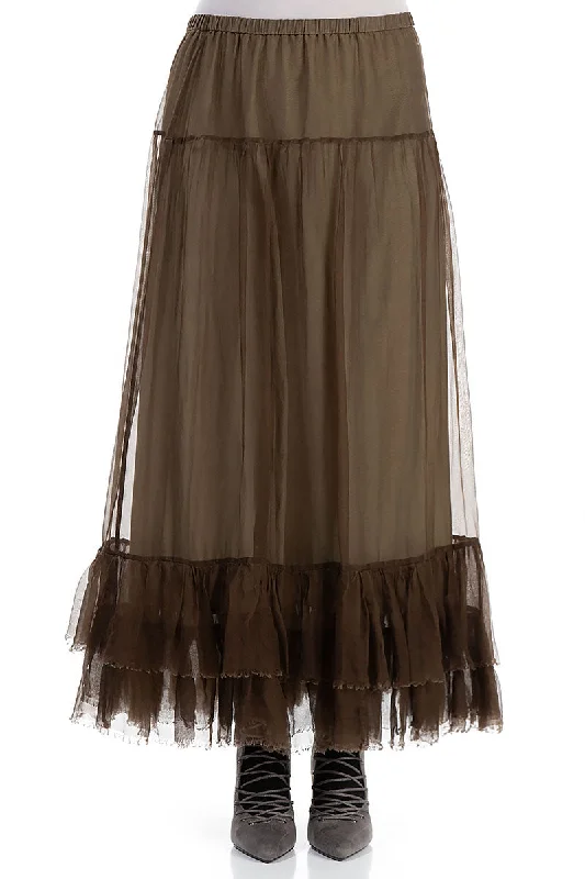Spring Fling Sale Ruffled Silver Sage Silk Chiffon Skirt