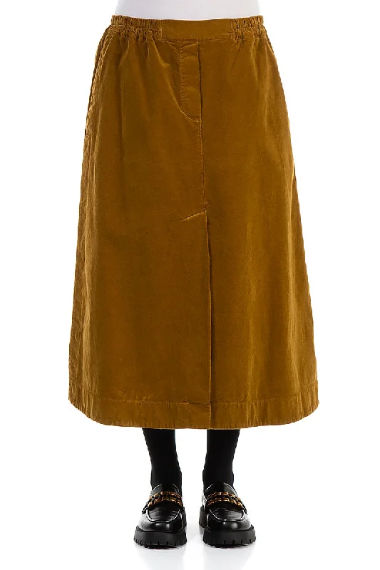 Best Seller Front Split Gold Corduroy Skirt