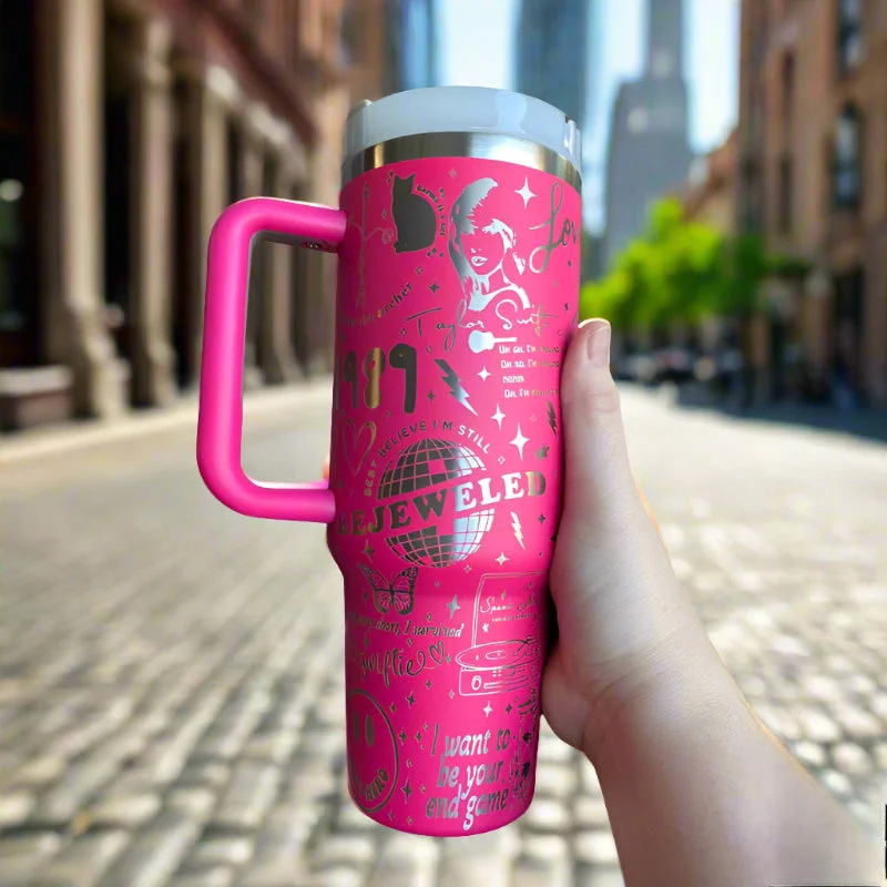 Glassware Deals 40oz Engraved Tumbler With Handle Celebrating Taylor Swifts Iconic Albums