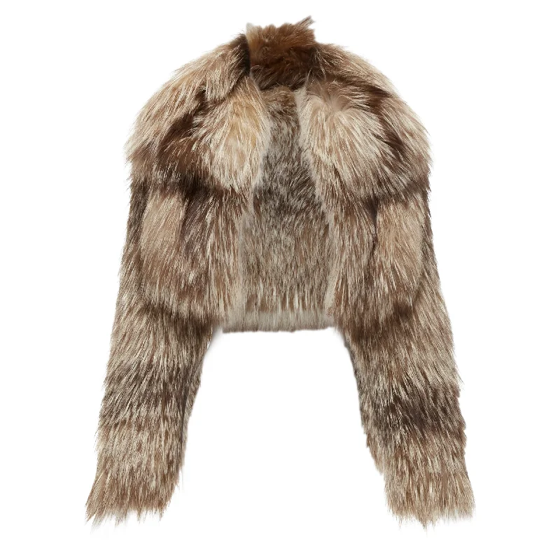Contemporary Chic Fendi Fur Long Sleeve Crop Jacket With Detachable Collar
