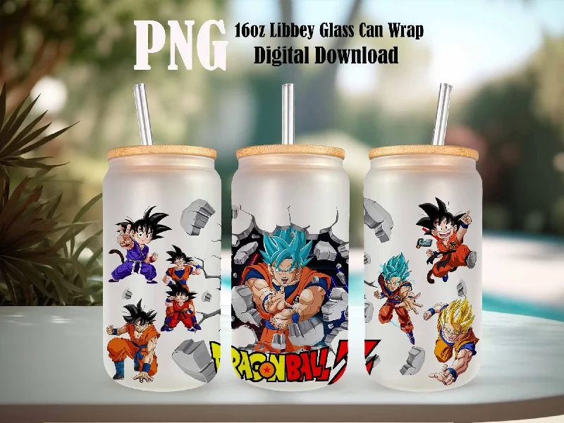 Christmas Drinkware Dragon Ball 16oz Glass Can PNG, Manga Tumbler, Comics Tumbler Designs