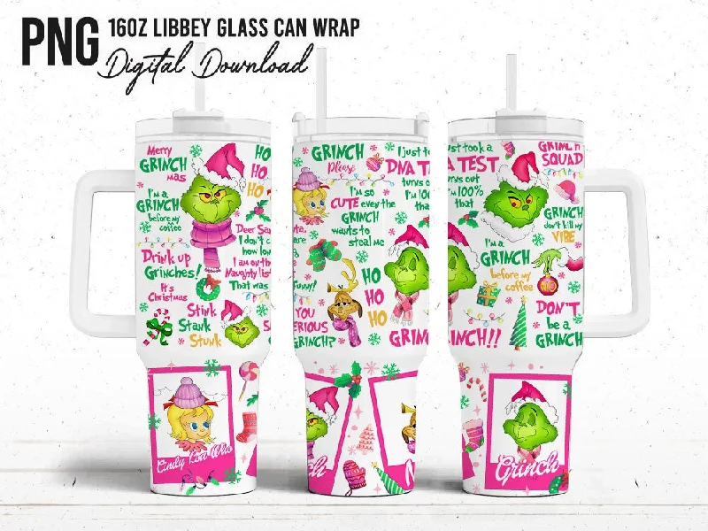 Travel Bottles Offer Grinch Christmas Tumbler Wrap, 40oz Quencher Tumbler Wrap, Merry Christmas, My Day Tumbler, Handle Cup Christmas Vibes,Pink Christmas Wrap