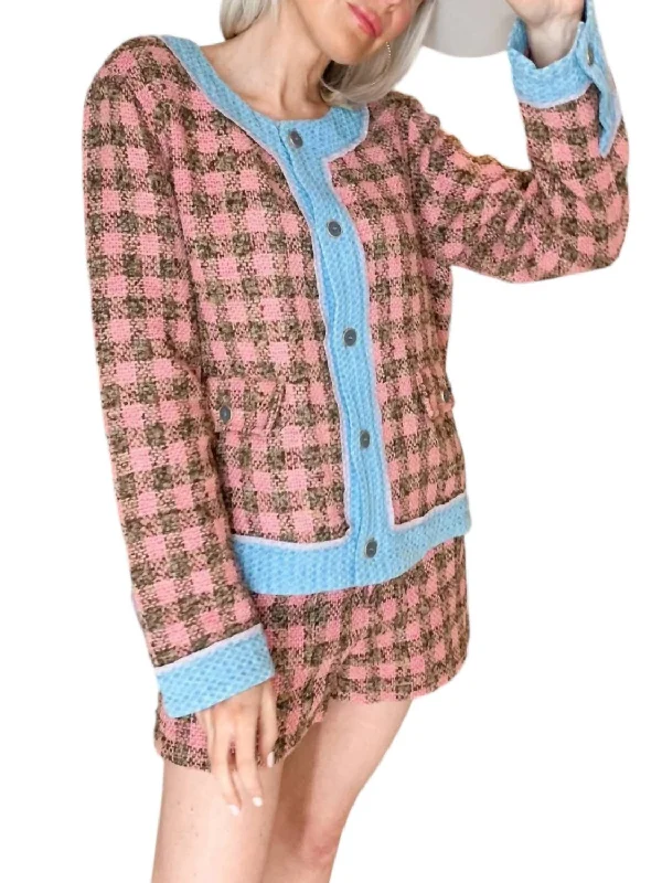 Seasonal Trend Mixed Tweed Shorts In Berry