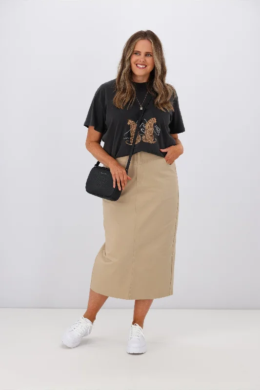 Vibrant Femme Fashion PQ Collection Audrey Maxi Skirt Camel