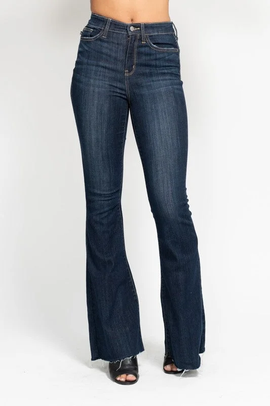 Low Price Special Judy Blue Lily High Rise Raw Hem Dark Flare Jeans