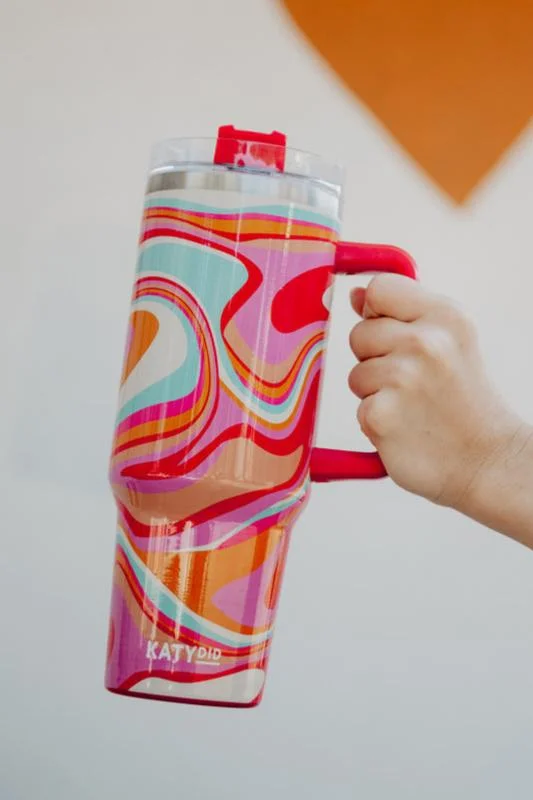 Seasonal Fashion Groovy Swirls 40 Oz Tumbler Cup with Straw and Handle
