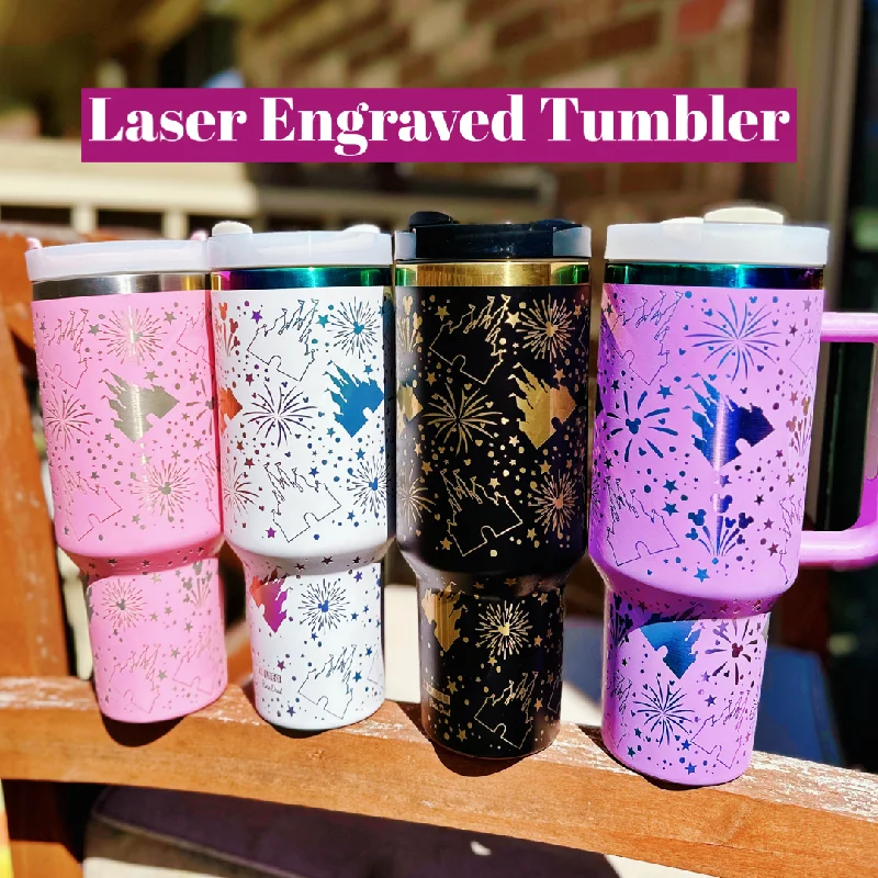 Drinkware Bundle Deal READY TO SHIP: Castle and Fireworks All Around Laser Engraved Tumblers on 40 oz Quencher Inspired Stainless Steel Tumbler Drinkware Bundle Deal READY TO SHIP: Castle and Fireworks All Around Laser Engraved Tumblers on 40 oz Quencher Inspired Stainless Steel Tumbler