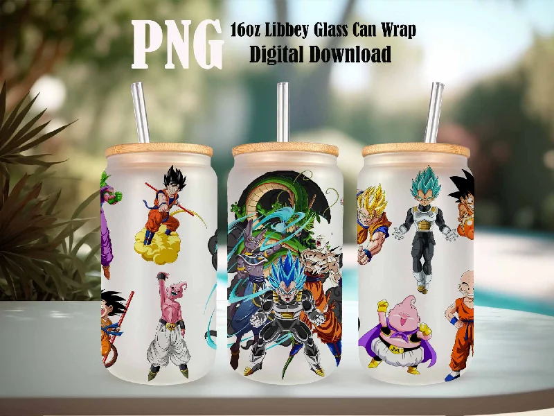 Drinkware Clearance Dragon Ball 16oz Glass Can PNG, Manga Tumbler, Comics Tumbler Designs