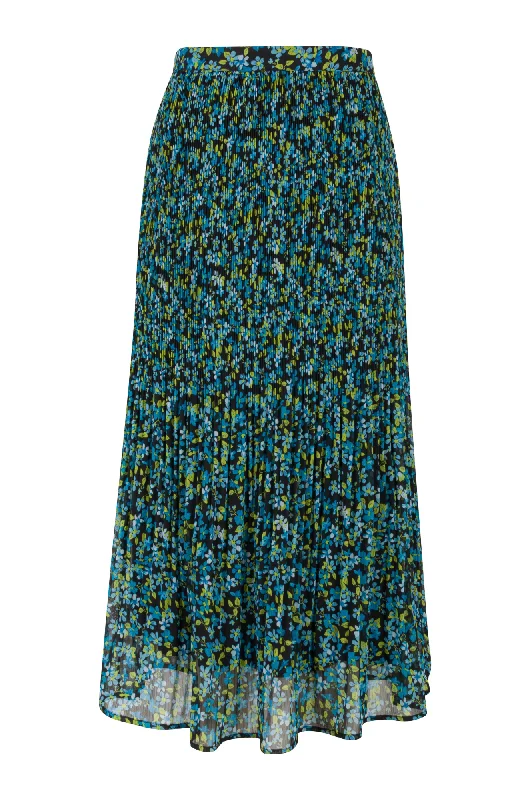 Clearance Event Mini pleat printed Chiffon Skirt | Lagoon Daisy | 8573AR