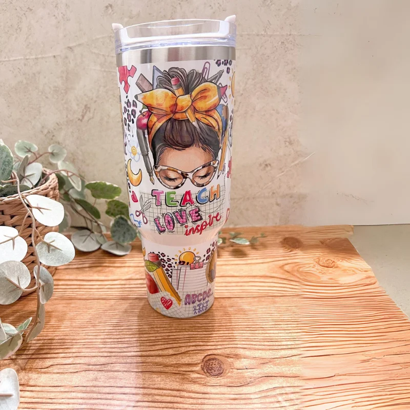 Stylish Drinkware Collection Teach Inspire Motivate 40 oz Tumbler with Handle