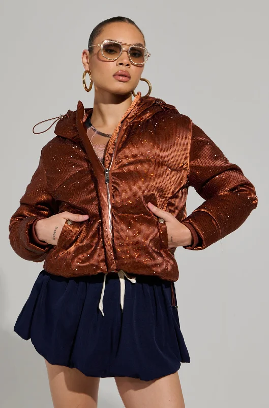 Limited Quantities FAYE RHINESTONE PUFFER IN COPPER