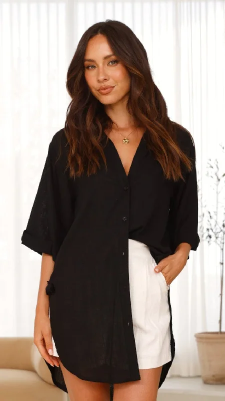 Disco - Inspired Retro Dance Look Samson Button Up Shirt - Black