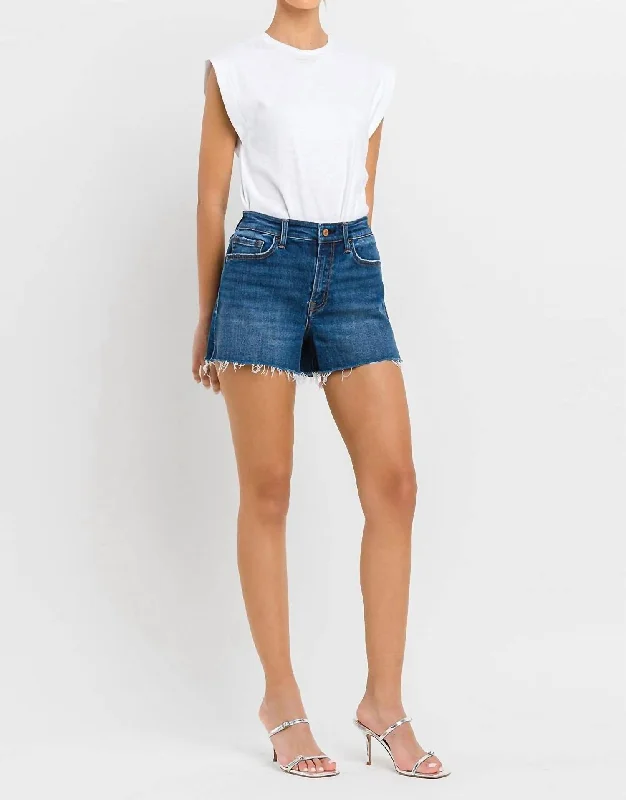 Final Clearance Kayla High Rise Side Slit Raw Hem Short In Denim