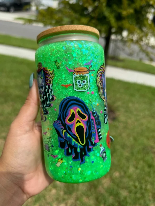 Budget Saver Halloween Horror Characters Acid Pennywise Ghostface 16 ounce Snowglobe Glitter Jar
