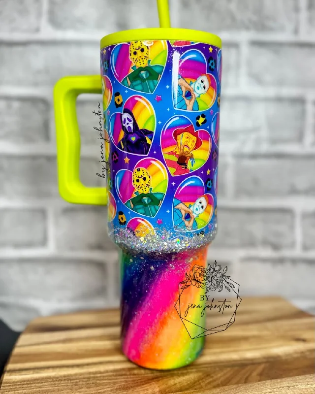 Fashion Forward, Function First Neon Rainbow Horror Killers Epoxy Tumbler