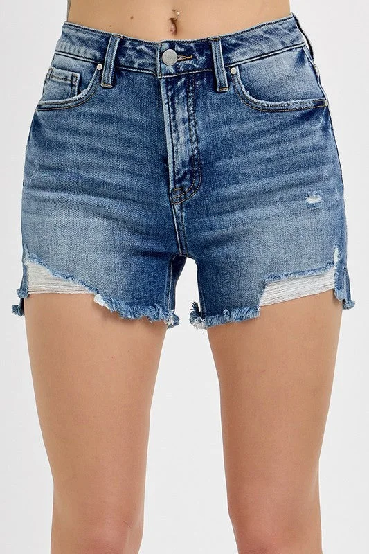 Now On Sale For Chic Urban Styles Risen Dark Wash Step Hem Shorts