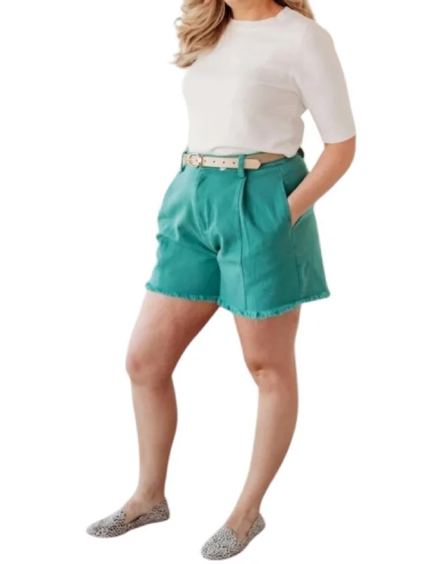 Exclusive Sale High Waist Fray Shorts In Peacock Green