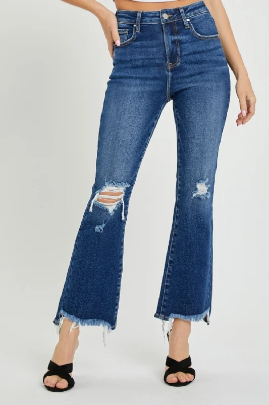 Final Sale RISEN High Rise Distressed Crop Flare Jeans