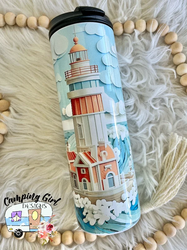 Elegant Glassware Sale READY TO SHIP 20 oz lighthouse dual lid sublimation tumbler