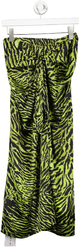 Elegant Styles Ganni Green Tie-front Silk-blend Satin Midi Skirt UK 8