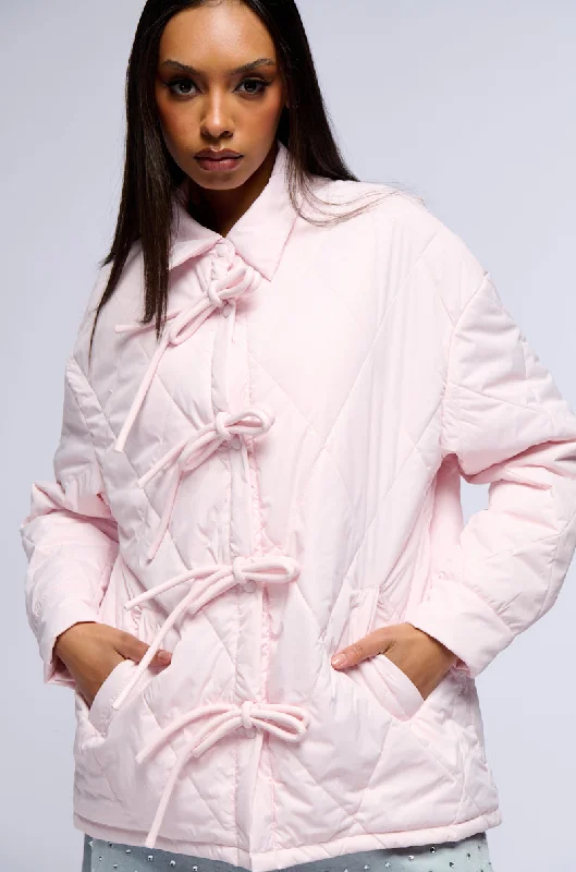 Premium Quality Garments TRIBECCA PALE PINK QUILTED BOMBER WITH BOWS