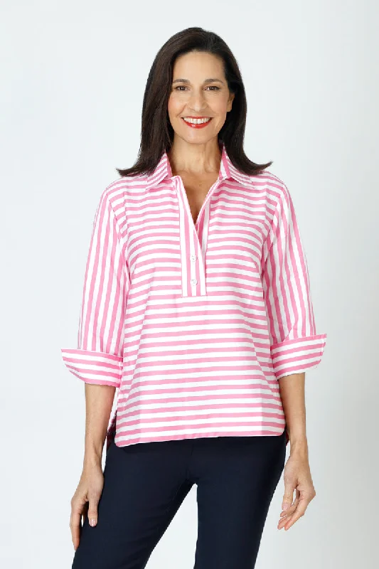 Fashion Forward Hinson Wu Aileen Button Back Stripe/Check Blouse