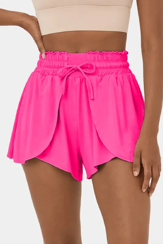 Refined Simplicity Rose Red Frilly High Waist Petal Wrap Swim Shorts