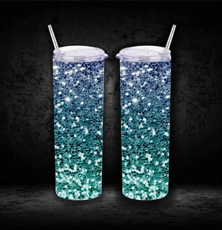 Personalized Cups Discount Aqua Ombre Glitter Straight - Tumbler