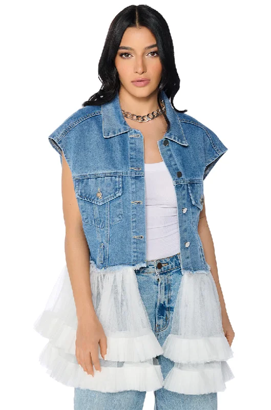 Trend Setting Wardrobe TULLE PEPLUM DENIM VEST