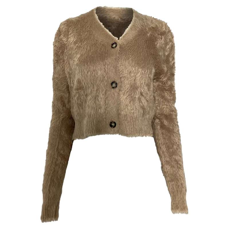 Trend Alert Acne Studios Brushed Cropped Cardigan in Brown Nylon