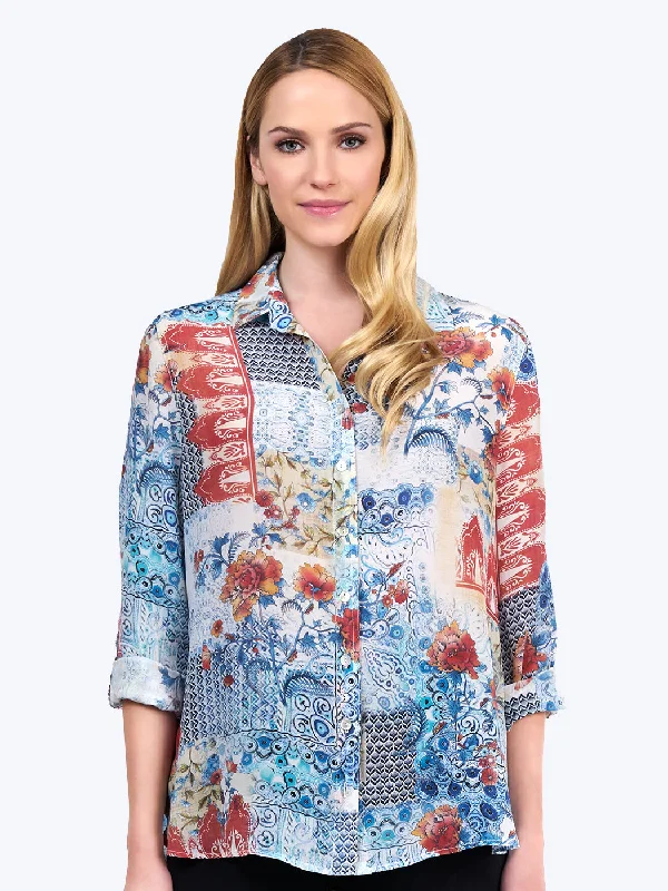 Versatile Wardrobe Essentials Tianello "Scarlet" Print Washable Silk "Loving" Blouse