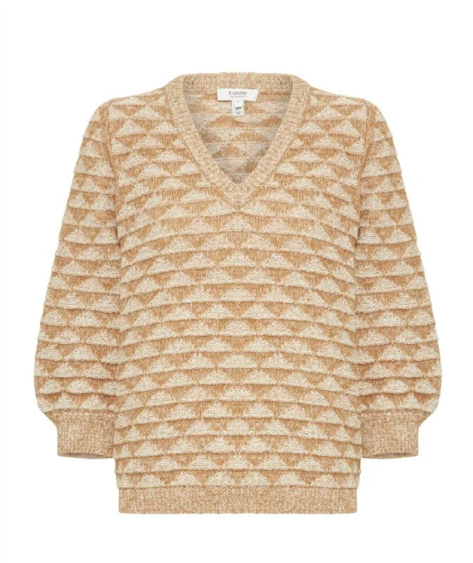Enjoy Discount Women's Byorima V Neck 3/4 Sleeve Sweater In Dull Gold Mix