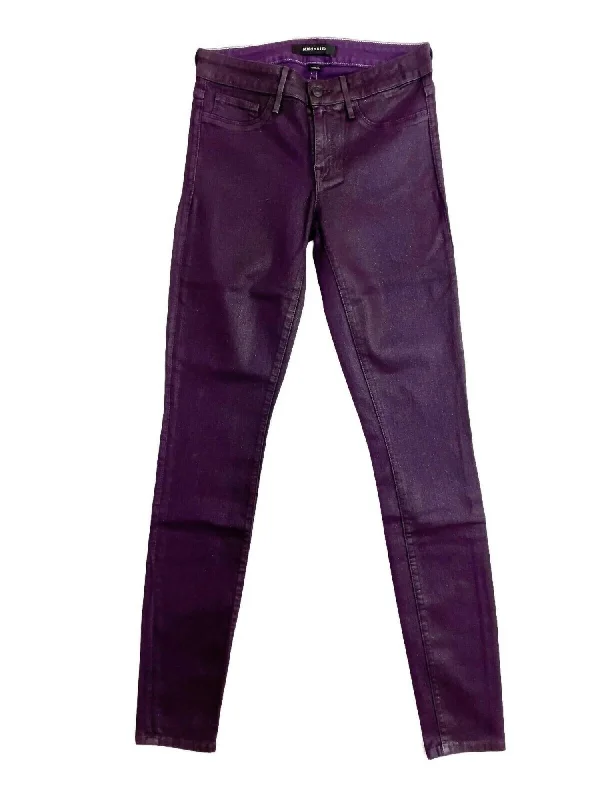 Spring Wardrobe Women's Mid Rise Slim Coated Skinny Jeans In Purple