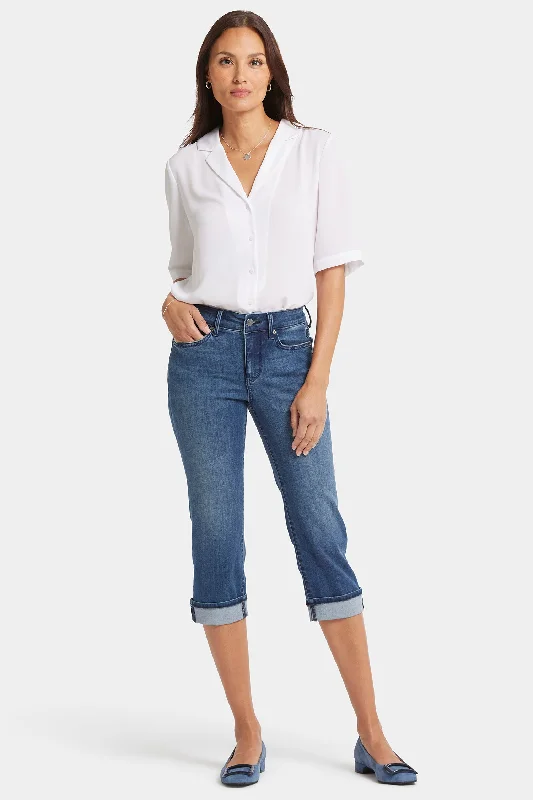Modern Romance Marilyn Straight Crop Jeans In Petite - Blue Ridge