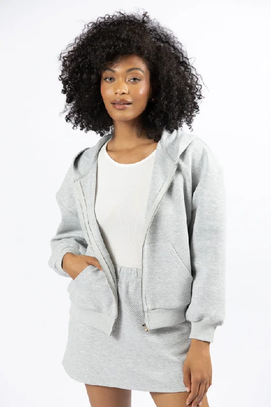 Catch Every Fashion Trend Have It My Way Grey Textured Knit Zip Up Hooded Sweatshirt SALE