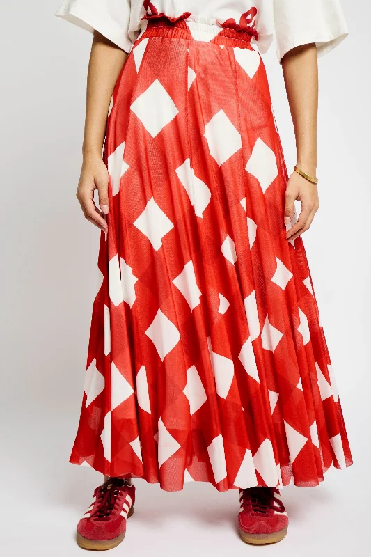 Casual Chic Panelled Lined  Mesh Skirt in Red Gingham