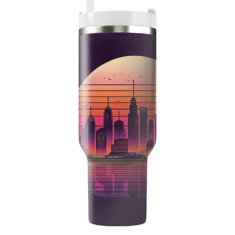 Vacuum-Insulated Bottles Retro Skyline Silhouettes Tumbler With Handle