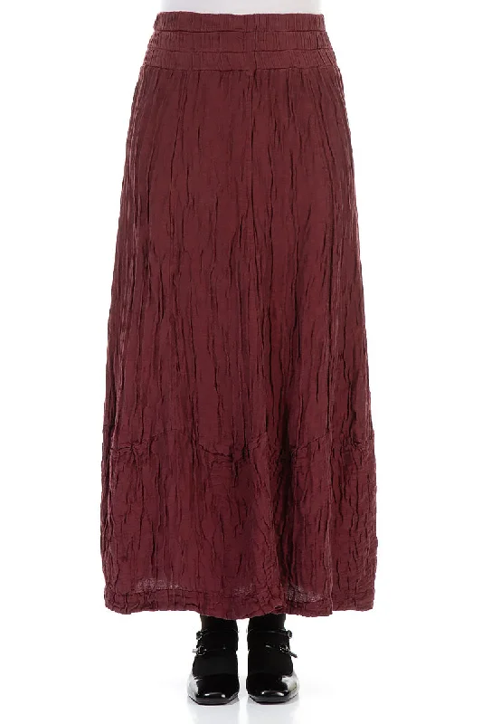 Hollywood Glam Award - Show Style Burgundy Crinkled Silk Linen Maxi Skirt