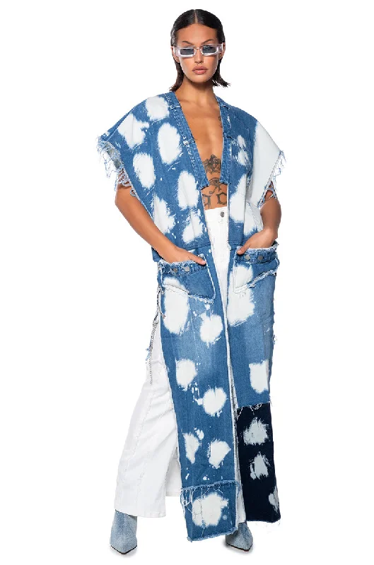 Chic Sophistication BLEACHED DENIM LONG VEST