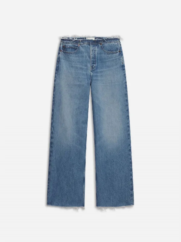 Everyday Glamour Le Low Baggy Wide Leg Cut Off Jeans In Crosbie