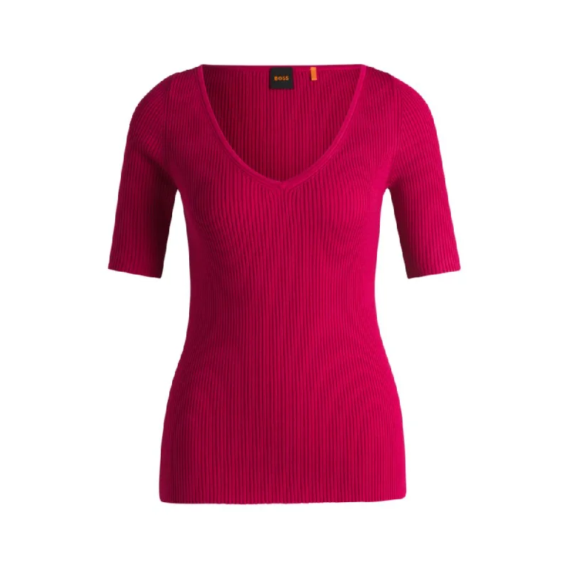 Vibrant Femme Fashion Knitted sweater with V neckline in slim fit