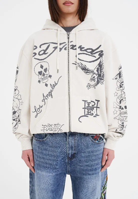 Seasonal Trend Womens Death-Before Mono Hoodie - Beige