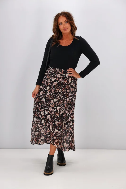 Current Trends Gloss by Shine On Julia Frilled Midi Skirt Autumn Floral