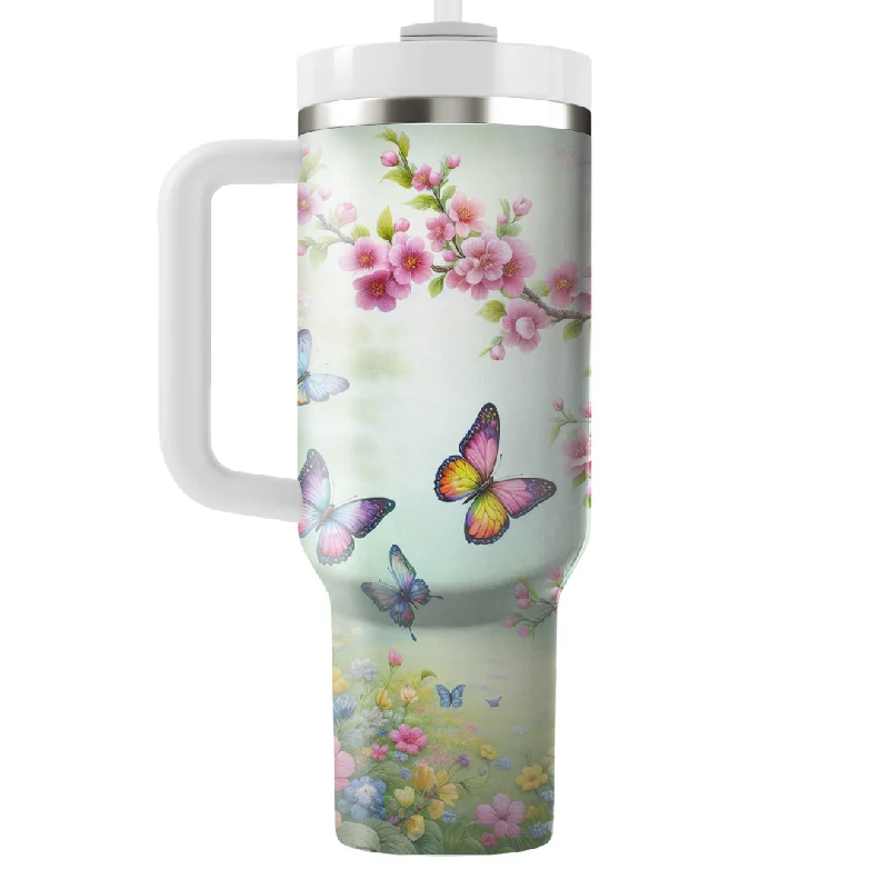 Limited Styles Butterfly Garden Floral Tumbler with Handle