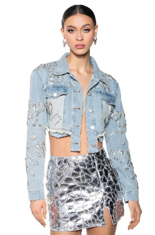 Style Upgrade LOVE YOU SAY IT BACK CROP DENIM JACKET
