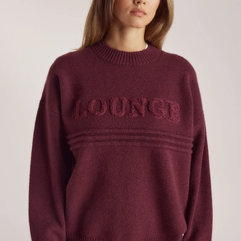 Exclusive Sale Stripe Knitted Crew Neck Jumper - Burgundy