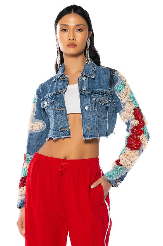 Update With Cottagecore Styles SHOW OFF APPLIQUE DENIM JACKET