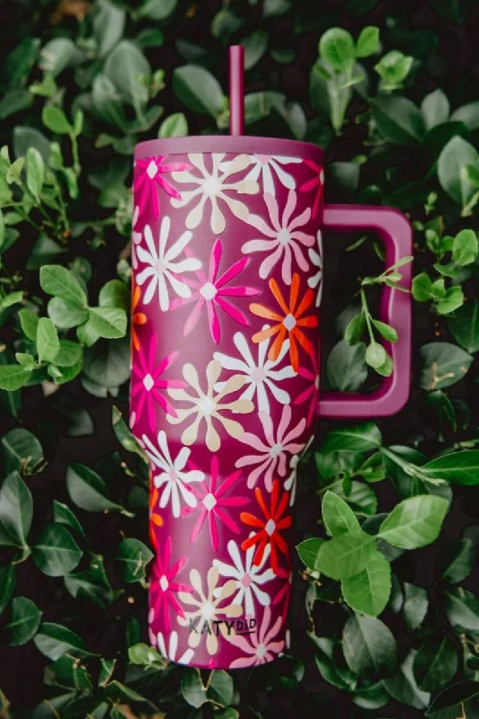 Top Deals Multicolored Maroon Floral Stainless Steel Tumbler